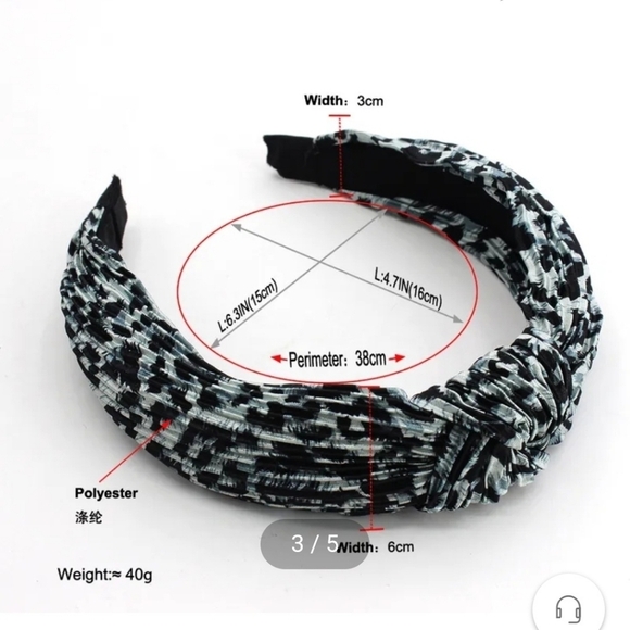 Headband Animal Print Black and Gray Knotted - Picture 5 of 8
